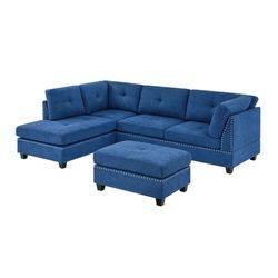 Adomas 104" Wide Velvet Reversible Sofa & Chaise with Ottoman