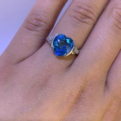 14K White Gold Blue Topaz Ring