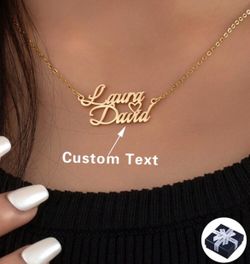 Waterproof  Personalized Stainless Steel Couples Name Necklace, Gold Plated Simple Heart Shaped Customized Neck Chain, High-End Valentine's Day Gift