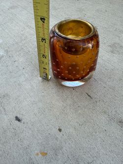 Amber Art Glass Votive Candle Holder