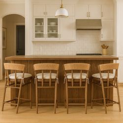Set of 4 - Harmonie Bar Counter Stool (Interiortonic) w/ Cushioned Seat & C-Back in Rope  [NEW] **Retails for $1600 <FULLY ASSEMBLED>