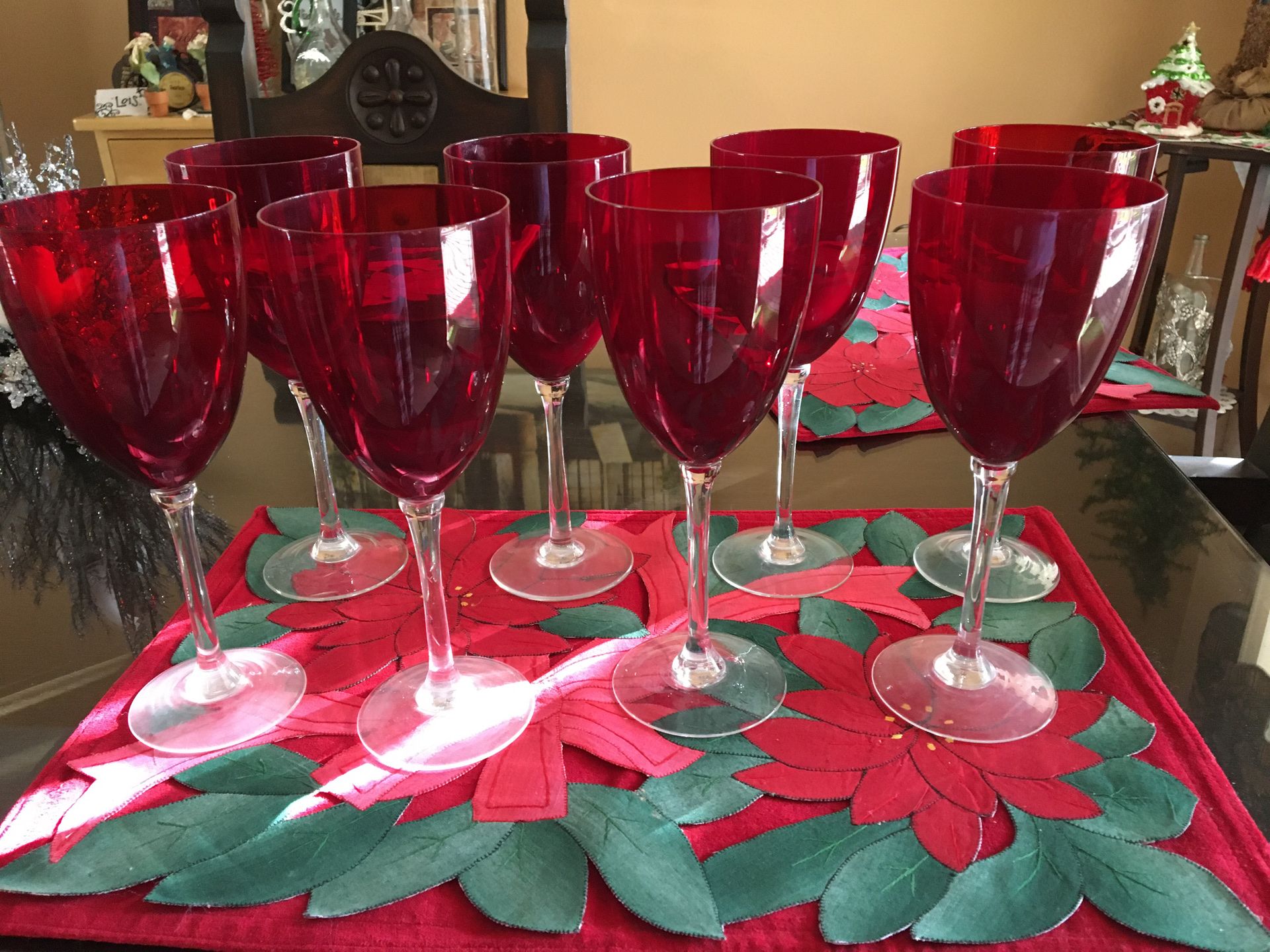 Eight beautiful red glass goblets