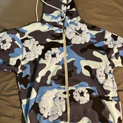 Denim Tears Blue Zip Up Hoodie Small