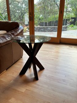 2 Round Glass Top End Table Dark Wood Base