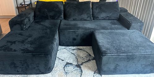 Black corduroy Cloud modular sectional sofa with 1 ottoman