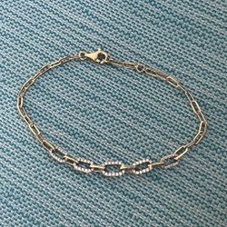 14k Gold Paper Clip Bracelet With Diamonds