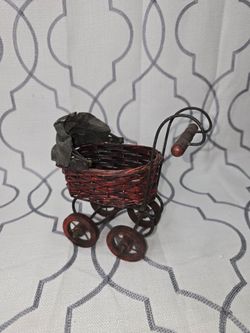 Vintage Stroller Baby Doll Carriage Buggy, Victorian Style Wicker Mini Toy