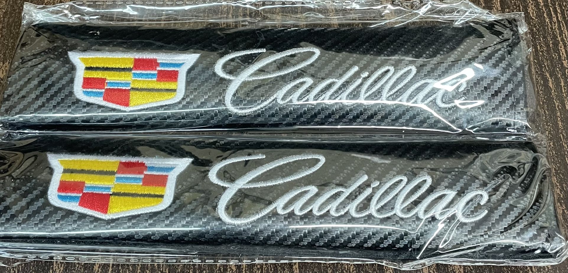 Each Pair Cadillac Embroidery On Fiber Carbon Seatbelt Covers