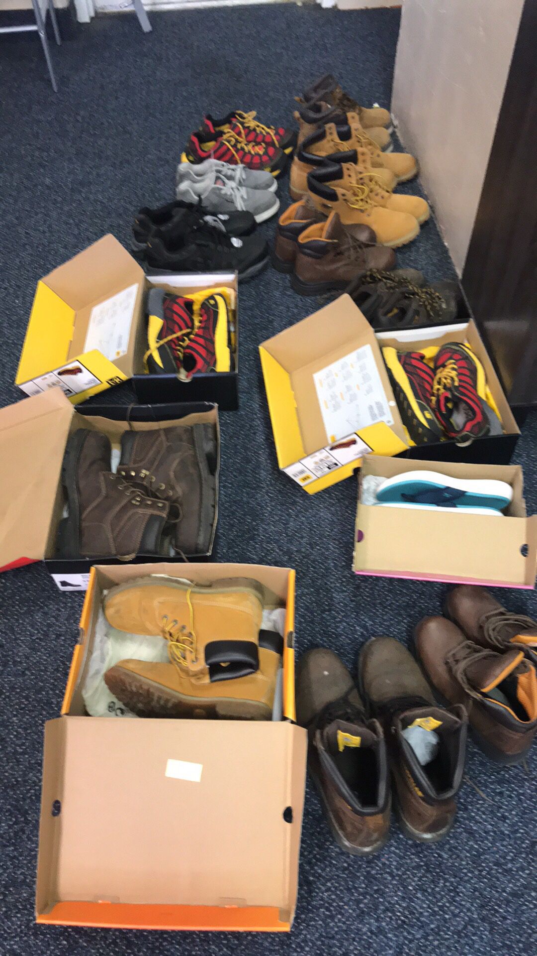 Work boots and work shoes.. 15 pairs total