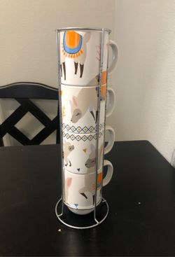 Stackable ceramic mugs with stand