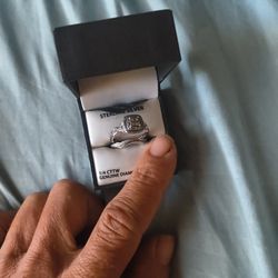 Silver Genuine Diamond Engagement Ring Set