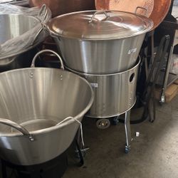 Cazo Grande Para 80 Libras Con Vaporera I Vase De Accero Tapada Con Mangera Nuevo El Set