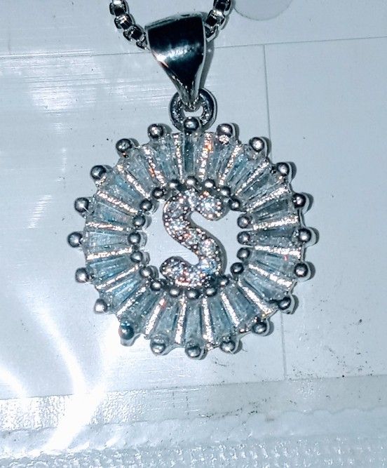 Iced out Diamond Initial charm and chain. Silver Or Gold