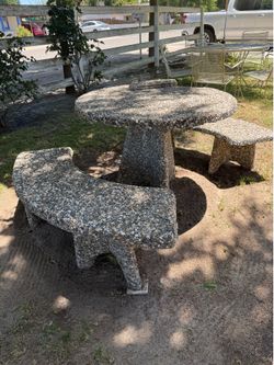 Cement Table and Two Benches