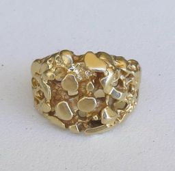 Attractive 14K Solid Yellow Gold Real brutalist ,Nugget Men Ring Size 7.5, 10.9 grams
