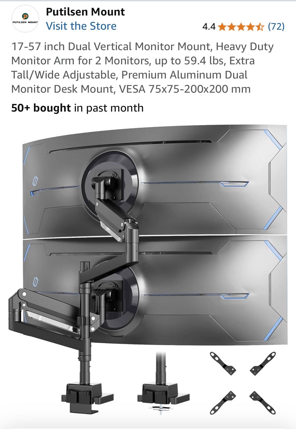 17”-57” Heavy Duty Dual Vertical Monitor Mount