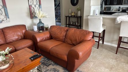 Leather couch and loveseat