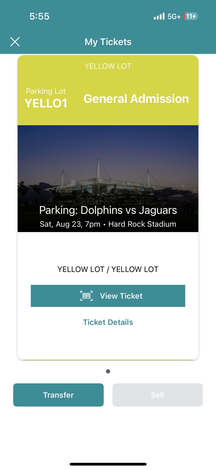 Parking Dolphins V. Jaguars 8/23 Yellow Parking