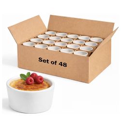 CAC China 2 oz Ceramic Ramekin, Super White Souffle Dish & Dip Bowls, Oven & Dishwasher Safe Sauce Cups for Dipping, Set of 48