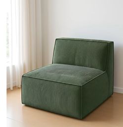 Modular Sectional Sofa, 31" Single-Seat Couch with Backrest, Boneless Plush Corduroy Sofa, Suitable for Bedroom, Living Room, Green