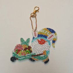 Blingy Bunny Pushing A Wheelbarrow Keychain