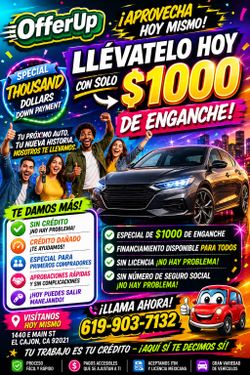 $ 1000 down payment Special
