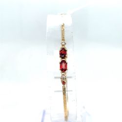 14Kt Yellow Gold 7” Garnet Bracelet 1.70g I-1625