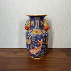 Antique 1800’s China Qing Dynasty Porcelain Vase with pomegranates and fish