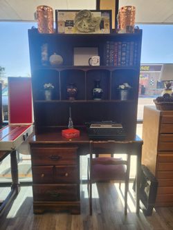vintage-style dark brown wood desk