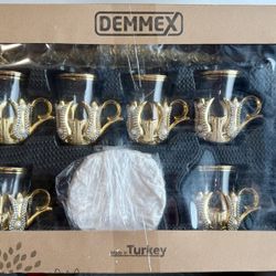 Turkish Tea Set – 6 Glasses + Sugar Bowl & Spoon