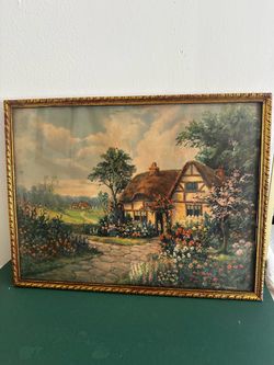 Vintage Cottage Landscape Lithograph Print by William Mcmurray Thompson