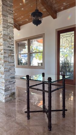 Mid Century Bamboo, Beveled Glass Side Table