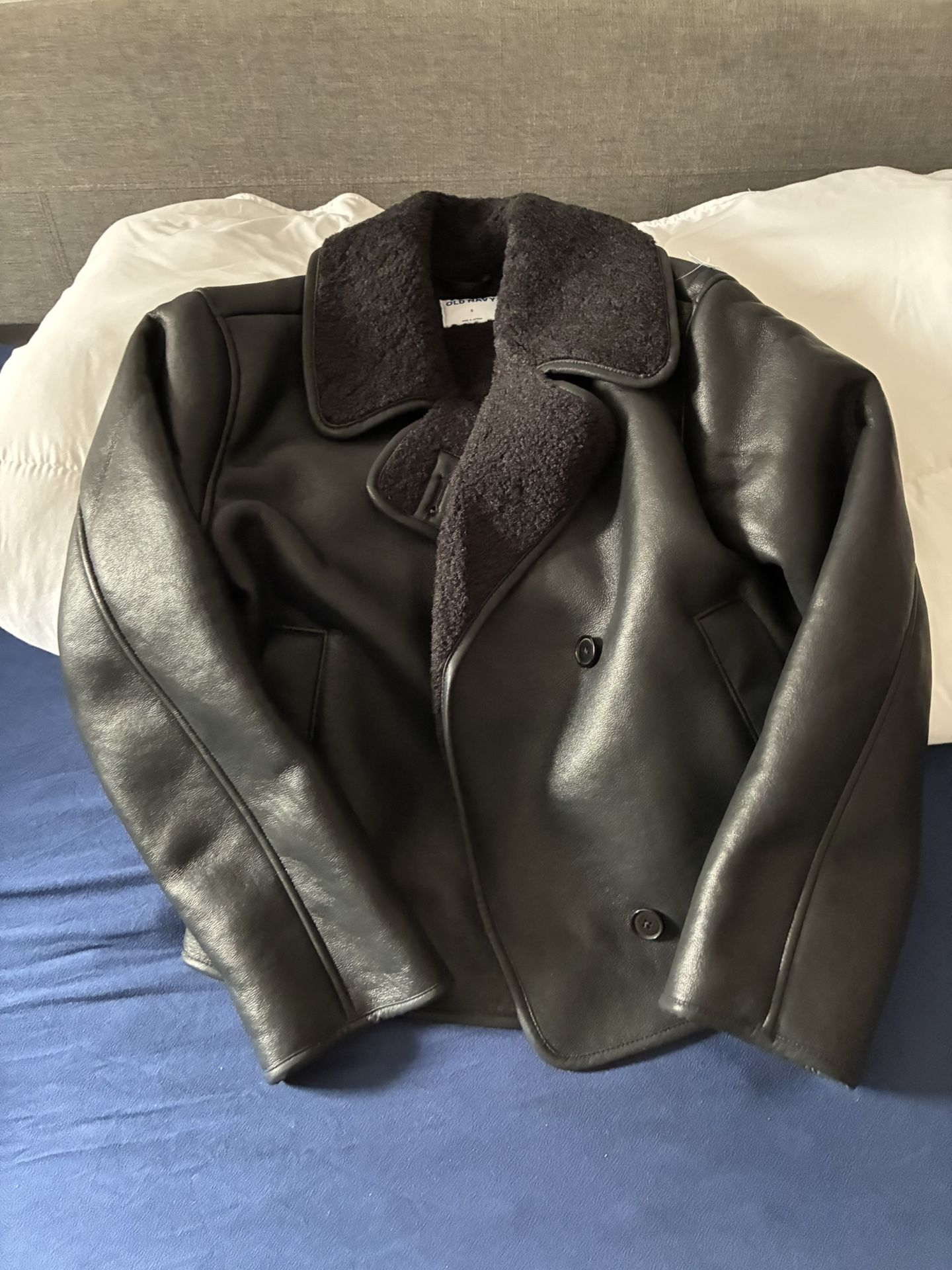 Oversized Faux-Leather Sherpa Jacket