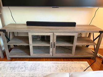 Farmhouse TV Stand with Glass Cabinet Doors