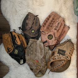 Set Of 5 Baseball Youth Mitts Including Catcher’s Mitt For $50 Or See $ Per Mitt