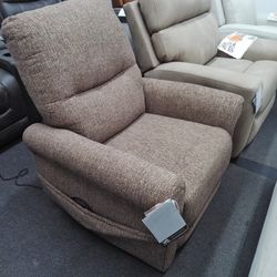 Power Lift Recliner Chair In Brown Fabric.
