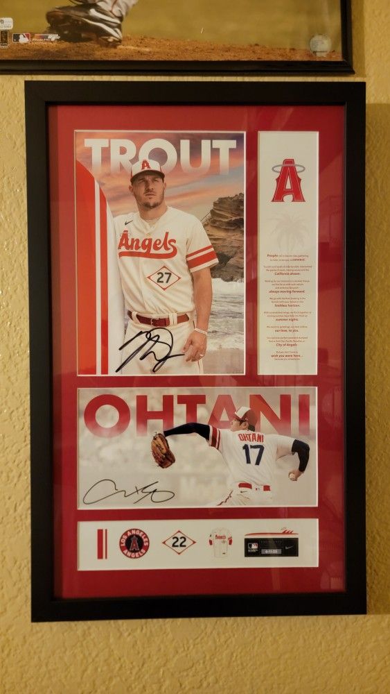 Angels Autographs Mike Trout Ohtani Framed Photo