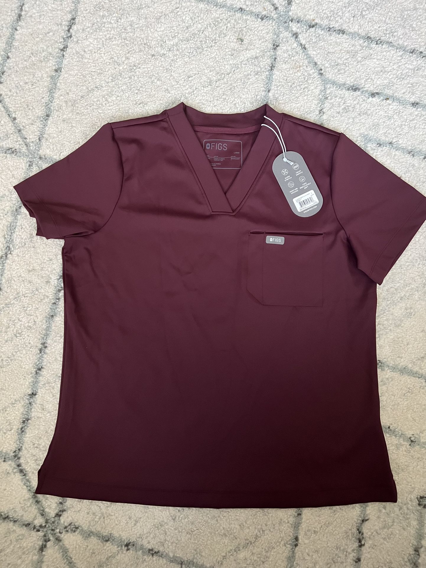 Figs Women’s Sona Formx Slim V-neck Scrub Top Size Large Burgundy