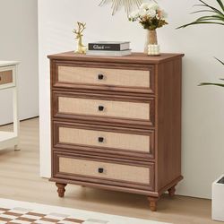 Brown Coastal Rattan 4 Drawer Dresser