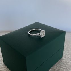 Engagement Ring - 14K White Gold Band, 1.13 Princess Cut Diamond with Halo