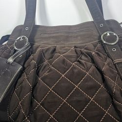 Vera Bradley Espresso Brown Microfiber Quilted Shoulder Bag Purse Tote Overnight