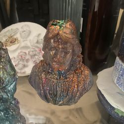 Handmade 3” Sacred Resin Bust - Iridescent Glitter Art