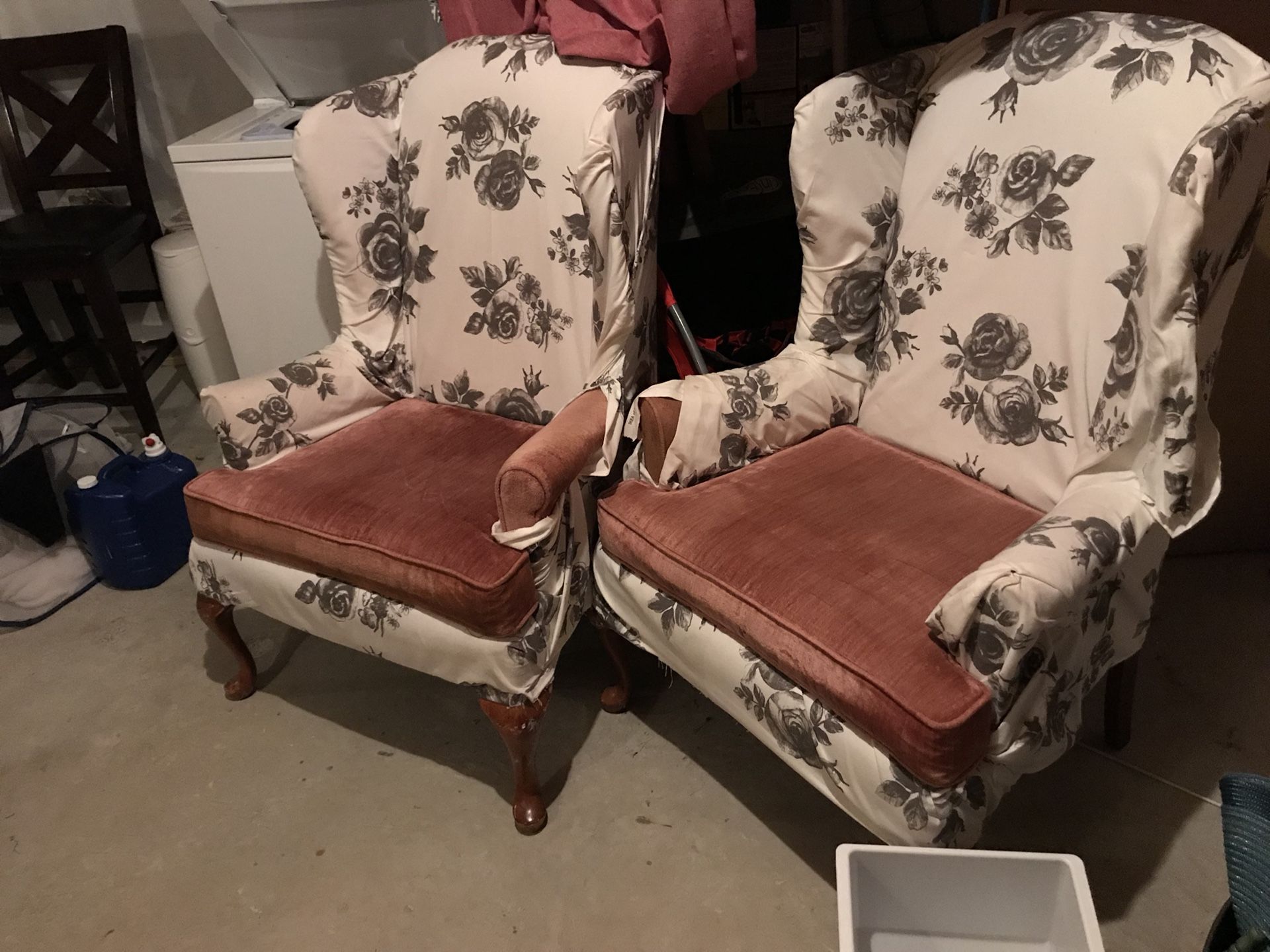 Upholstery antique wing back chairs