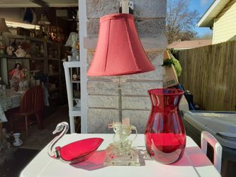 THREE REALLY NICE LOOKING PIECES Great condition All LAMP is 18inches Tall and Vase is 10 INCHES Tall The Swan is REALLY NEAT