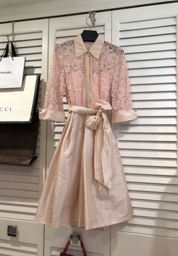 Rose pink lace top/ full taffeta skirt with tulle lining / French cuff sleeves with diamond accent button /
