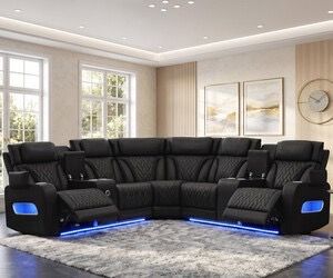 Brand New Black Sectional Sofa with LED Lights and Recliners and speakers