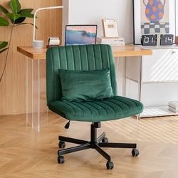 New-Modern Linen Criss Cross Office Chair with Adjustable Height and Ergonomic Support Green