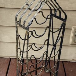 Metal Wine Rack 32" Tall Floor Standing 11 Bottles Mediterranean Gold Tone Design Home Display 