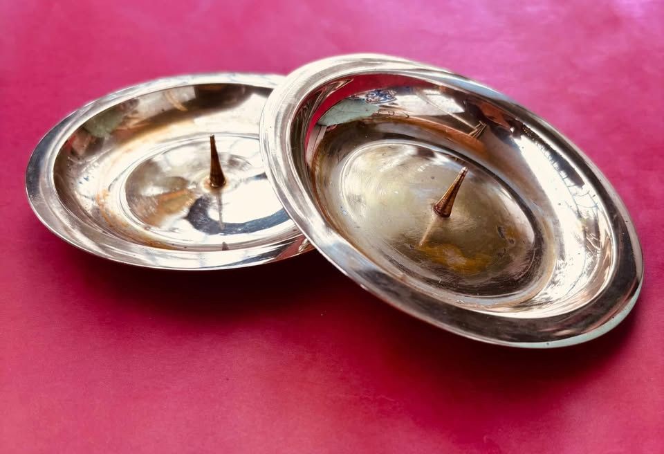 Vintage Brass Pillar Candle Holders, Set of 2