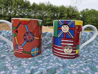 Vintage Pair of Save the Children Mugs - Children of the World & Unity